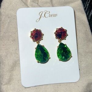 J Crew Hypoallergenic earrings in green and pink jewels